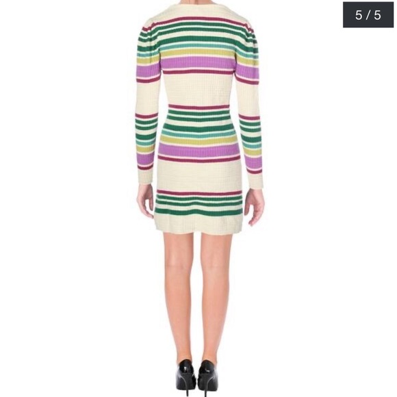 Free People Womens Gidget Sweaterdress Striped V-Neck - Ivory - Picture 2 of 9